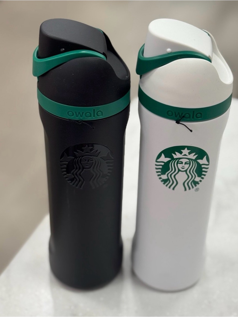 Starbucks Black & White Stainless Bottles with Green Accents